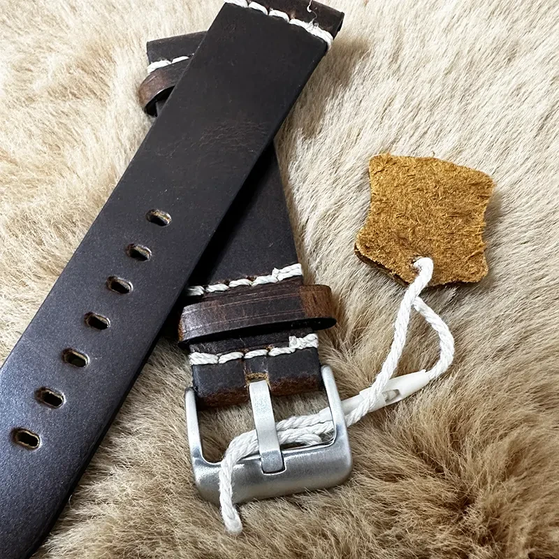 22mm BLack Leather Sweat-Resistant Watch Strap – Replacement Band